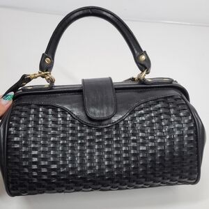 Vintage Phillippe Black Woven Leather Doctor Bag Satchel Crossbody Handbag Purse